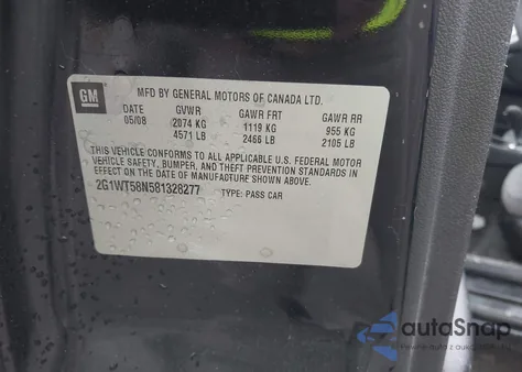 2008 Chevrolet Impala Lt из США, поврежденный, VIN 2G1WT58N581328277